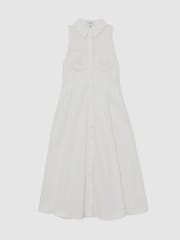 Reiss Ivory Hera Cotton Broderie-Detail Midi Dress with Stretch - Image 2 of 7