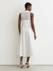 Reiss Ivory Hera Cotton Broderie-Detail Midi Dress with Stretch - Image 6 of 7