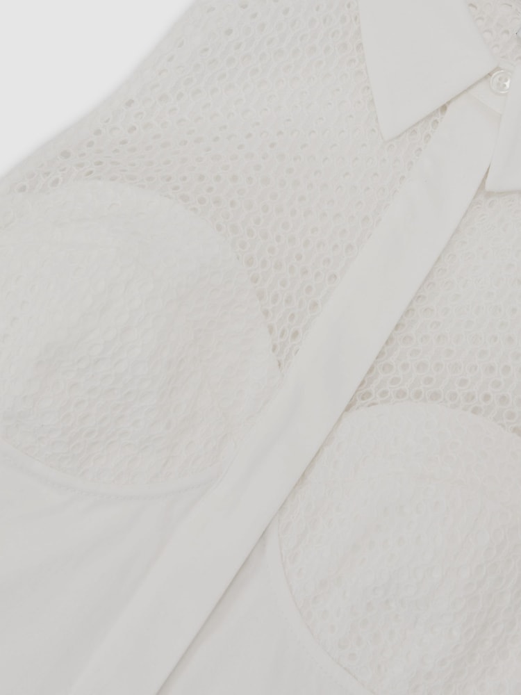 Reiss Ivory Hera Cotton Broderie-Detail Midi Dress with Stretch - Image 7 of 7