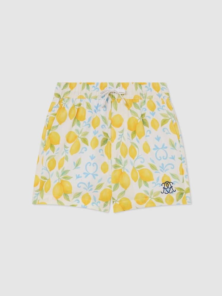 Reiss White Cliff 3-9 yrs Printed Drawstring Swim Shorts - Image 1 of 3