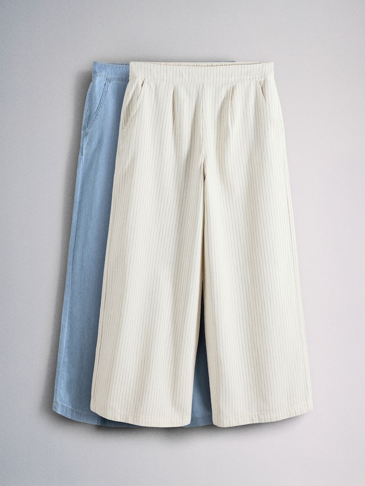 The Set 2 Pack Lightweight Pull-On Wide Leg Jeans Light Blue/Cream Stripe - Image 2 of 8