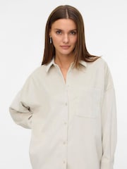 VERO MODA Cream Long Sleeve Corduroy Shirt - Image 1 of 4