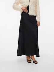VERO MODA Black Satin Midi Skirt - Image 1 of 4