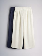 The Set 2 Pack Pleasted Front Wide Leg Trousers With Linen Navy Blue/Cream - Image 2 of 6