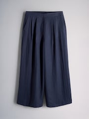 The Set 2 Pack Pleasted Front Wide Leg Trousers With Linen Navy Blue/Cream - Image 5 of 6
