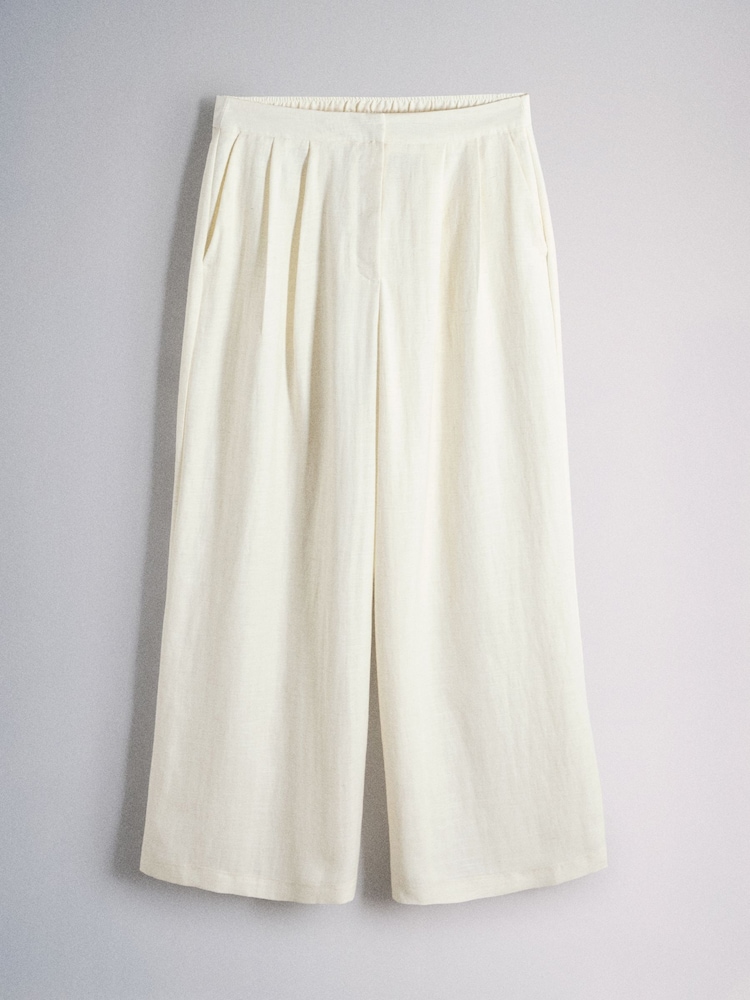 The Set 2 Pack Pleasted Front Wide Leg Trousers With Linen Navy Blue/Cream - Image 6 of 6