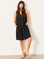 FatFace Jena Black Petite Linen Dress - Image 1 of 6