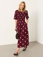 FatFace Burgundy Red Spot Alice Midi Dress - Image 1 of 6