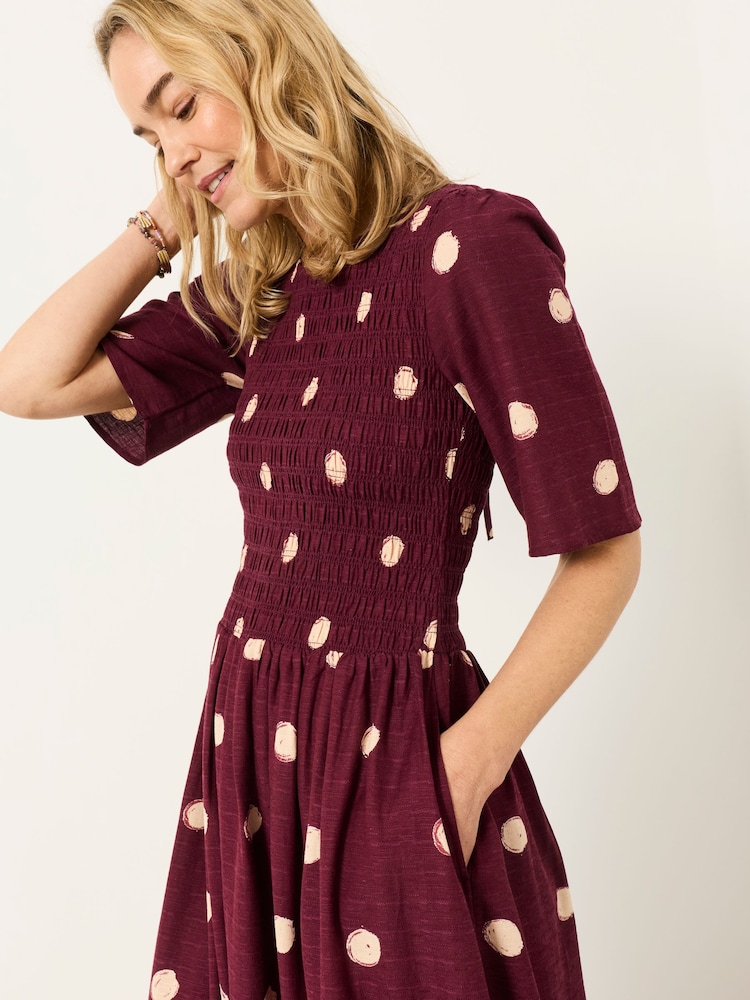FatFace Burgundy Red Spot Alice Midi Dress - Image 2 of 6