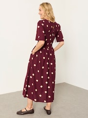 FatFace Burgundy Red Spot Alice Midi Dress - Image 3 of 6