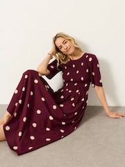 FatFace Burgundy Red Spot Alice Midi Dress - Image 5 of 6