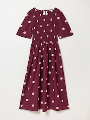FatFace Burgundy Red Spot Alice Midi Dress - Image 6 of 6