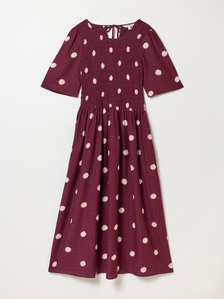FatFace Burgundy Red Spot Alice Midi Dress - Image 6 of 6