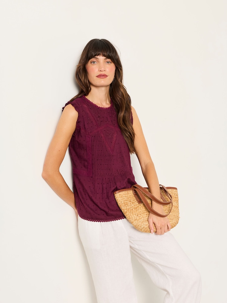 FatFace Burgundy Red Gi Embroidered Blouse - Image 1 of 5