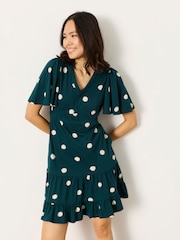 FatFace Dark Teal Spot Jersey Dress - Image 1 of 6