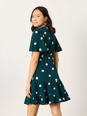 FatFace Dark Teal Spot Jersey Dress - Image 2 of 6