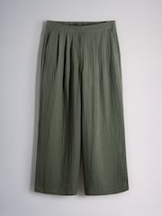 The Set 2 Pack Pleasted Front Wide Leg Trousers With Linen Chocolate Brown/Khaki Green - Image 6 of 9