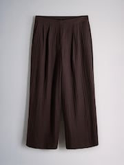 The Set 2 Pack Pleasted Front Wide Leg Trousers With Linen Chocolate Brown/Khaki Green - Image 7 of 9