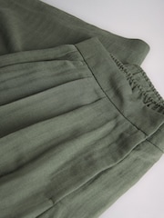 The Set 2 Pack Pleasted Front Wide Leg Trousers With Linen Chocolate Brown/Khaki Green - Image 9 of 9