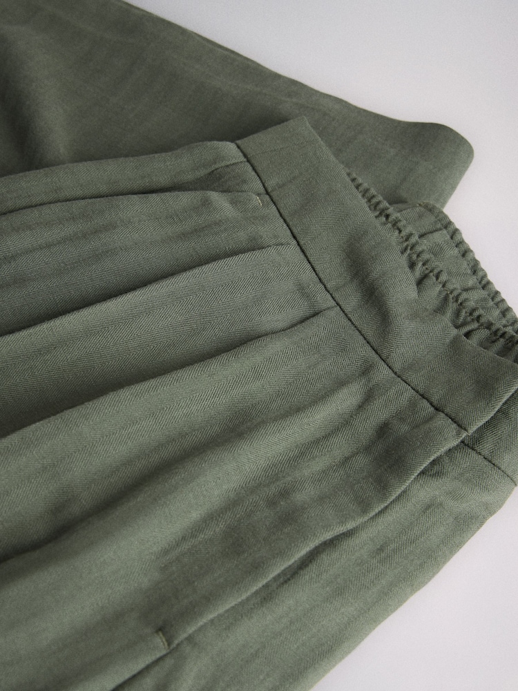 The Set 2 Pack Pleasted Front Wide Leg Trousers With Linen Chocolate Brown/Khaki Green - Image 9 of 9