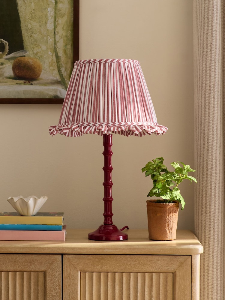 Red Stripe Pleated Lamp Shade - Image 2 of 5 Red Stripe Pleated Lamp Shade - Image 2 of 5