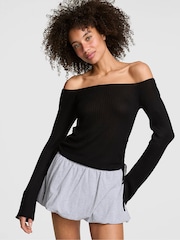Victoria's Secret Pink Black Off the Shoulder Ruched Rib Top - Image 1 of 2