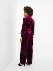 Joe Browns Red Petite Wide Leg Velour Zip Through Jumpsuit - Image 3 of 5