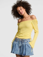 Victoria's Secret Pink Lemon Tree Yellow Off the Shoulder Ruched Rib Top - Image 1 of 2