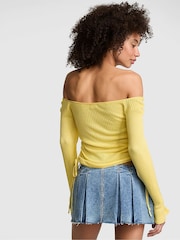 Victoria's Secret Pink Lemon Tree Yellow Off the Shoulder Ruched Rib Top - Image 2 of 2
