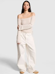 Victoria's Secret Pink Natural Heather Nude Off the Shoulder Ruched Rib Top - Image 1 of 2