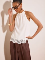 Lipsy White Lace Hem Halter Neck Top - Image 1 of 4