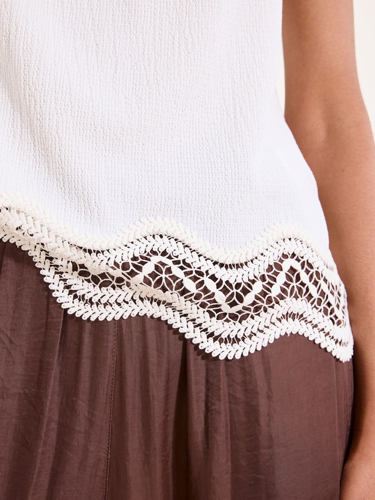Lipsy White Lace Hem Halter Neck Top - Image 2 of 4