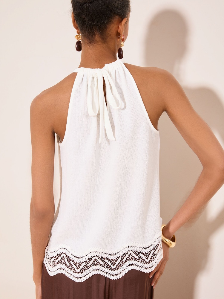 Lipsy White Lace Hem Halter Neck Top - Image 4 of 4