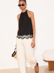 Lipsy Black Lace Hem Halter Neck Top - Image 1 of 5