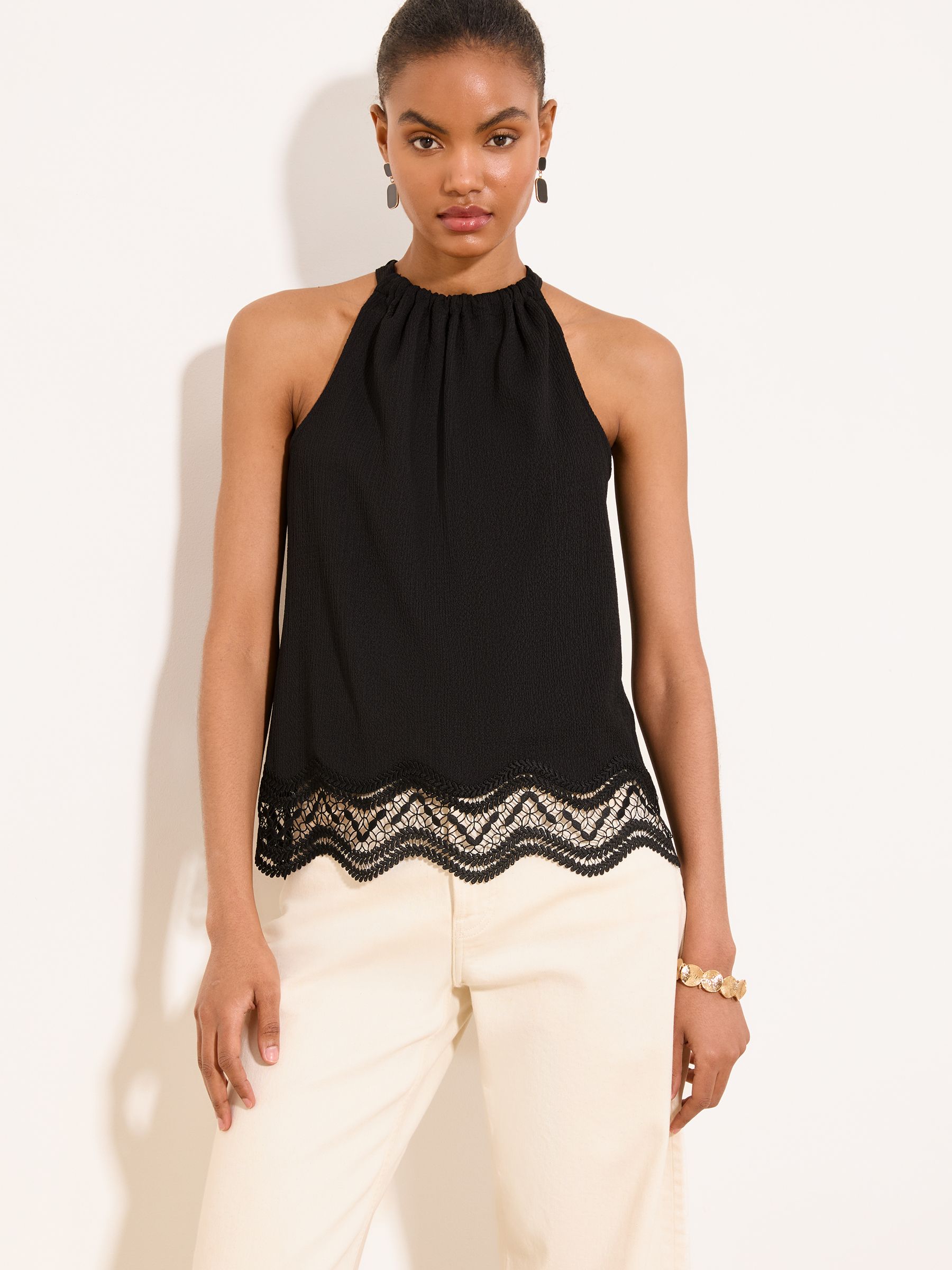 amu【新品未開封】MEER. NECK SLIT SHEER TOPS Buy Lipsy Black Lace Hem Textured Crinkle Halter Neck Top from the