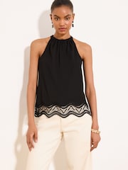 Lipsy Black Lace Hem Halter Neck Top - Image 3 of 5