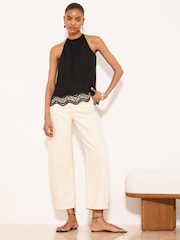 Lipsy Black Lace Hem Halter Neck Top - Image 4 of 5