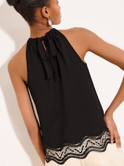 Lipsy Black Lace Hem Halter Neck Top - Image 5 of 5