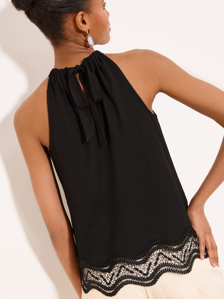 Lipsy Black Lace Hem Halter Neck Top - Image 5 of 5