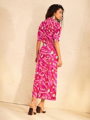 Love & Roses Red Animal Ric Rac Trim Short Sleeve Shirt Midi Dress - Image 2 of 4