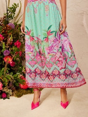 Love & Roses Tropical Metallic Scarf Tie Neck Drop Waist Maxi Dress - Image 5 of 5