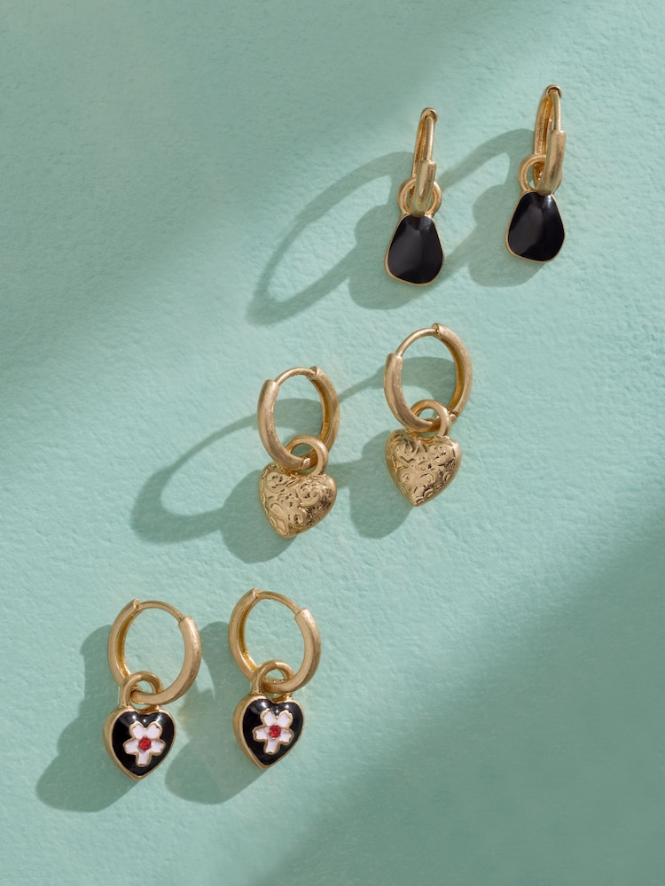 Gold Tone Tabitha Simmons X Next Charm Huggie Hoop Earrings 3 Pack - Image 1 of 5