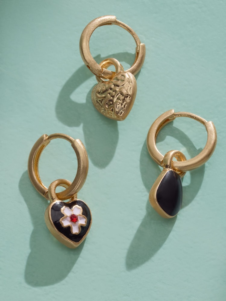 Gold Tone Tabitha Simmons X Next Charm Huggie Hoop Earrings 3 Pack - Image 2 of 5