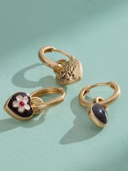 Gold Tone Tabitha Simmons X Next Charm Huggie Hoop Earrings 3 Pack - Image 3 of 5