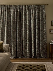 Green Heritage Floral Touch of Linen Pencil Pleat Lined Curtains - Image 2 of 5