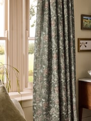 Green Heritage Floral Touch of Linen Pencil Pleat Lined Curtains - Image 3 of 5