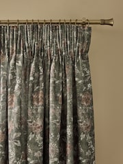 Green Heritage Floral Touch of Linen Pencil Pleat Lined Curtains - Image 4 of 5