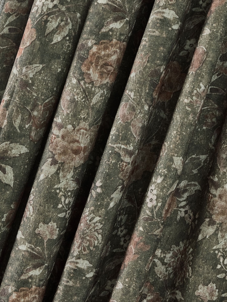Green Heritage Floral Touch of Linen Pencil Pleat Lined Curtains - Image 5 of 5 Green Heritage Floral Touch of Linen Pencil Pleat Lined Curtains - Image 5 of 5