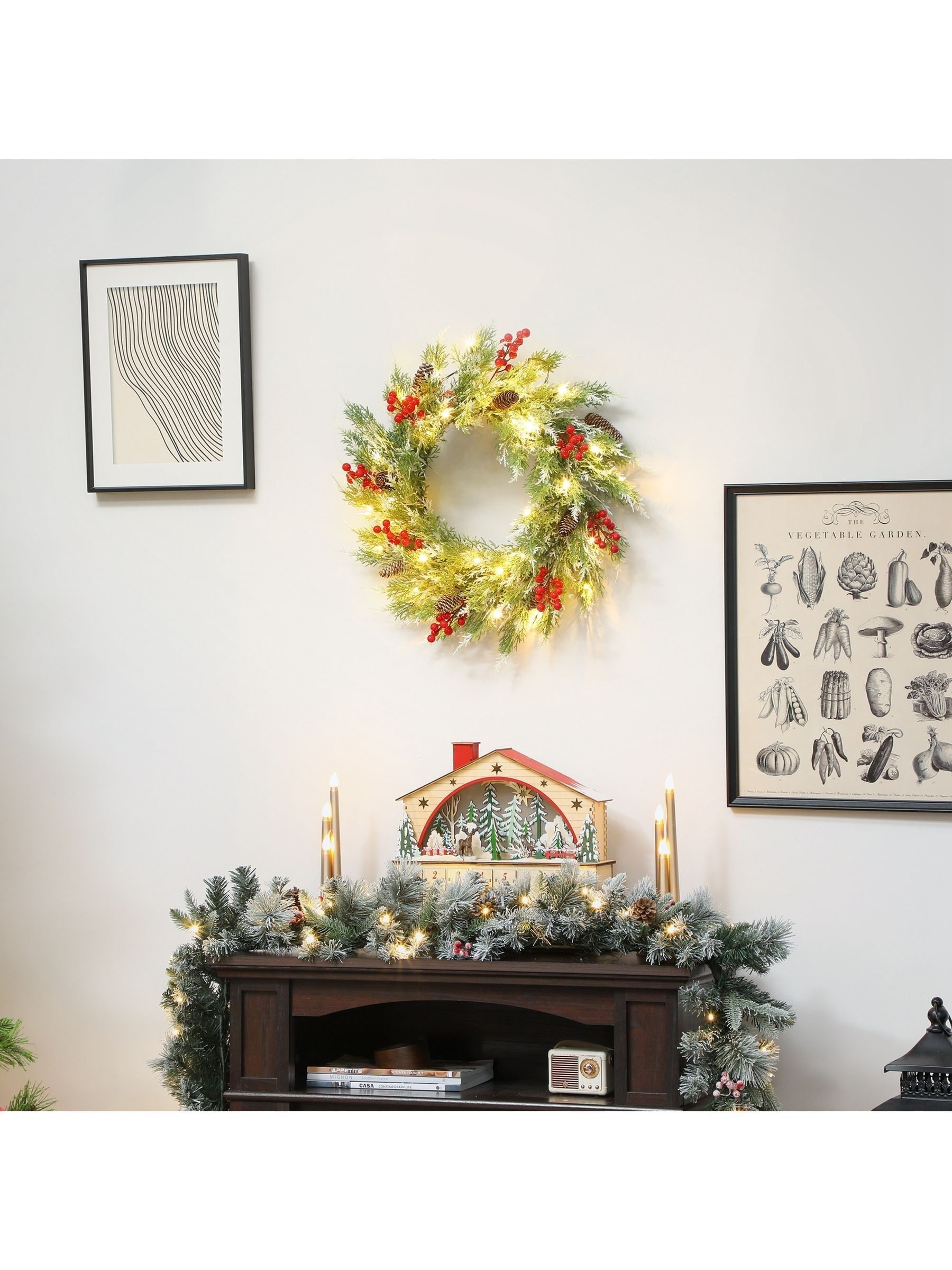 Homcom 60 Cm Prelit Christmas Wreath, Door Wreath With Realistic Branches - Image 8