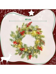 Homcom Green/White 60cm Prelit Christmas Wreath With 30 Warm White LEDs - Image 3 of 6